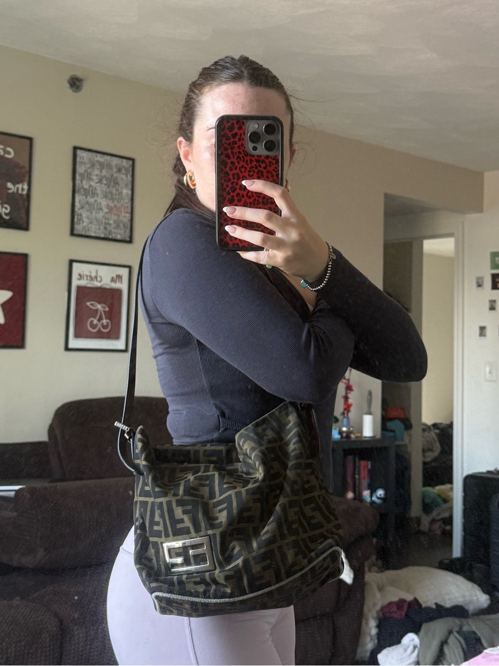 Vintage Fendi Large Zucca FF Monogram Shoulder Bag with Silver Hardware